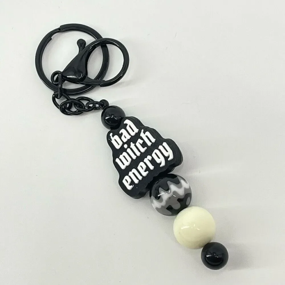 Keychain purse charm Beaded Keychain For Women, Silicone bead Bad Witch Energy